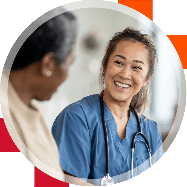 A smiling nurse with a patient