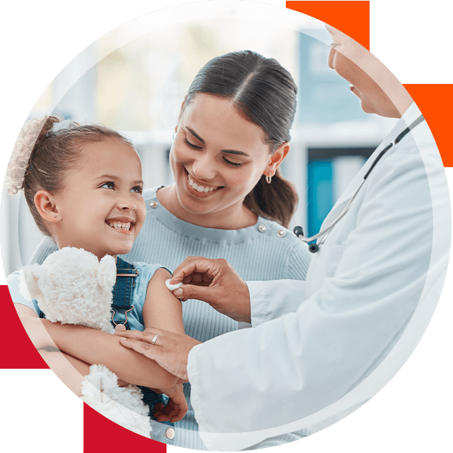 A happy young girl with her doctor